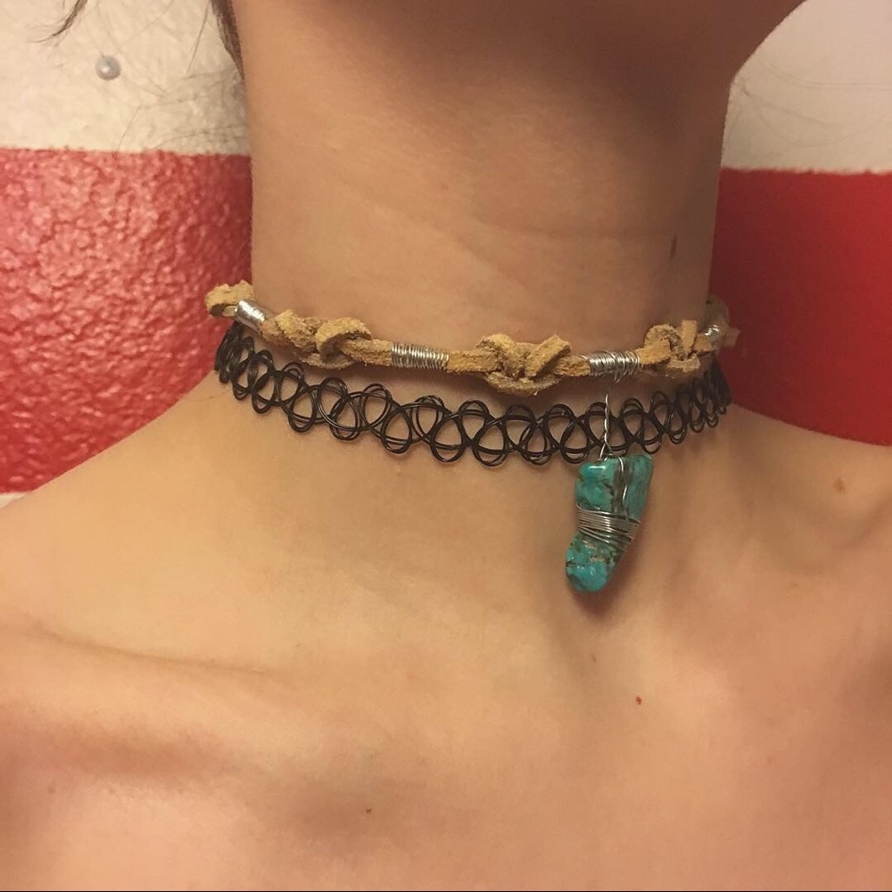 handmade leather and turquoise choker